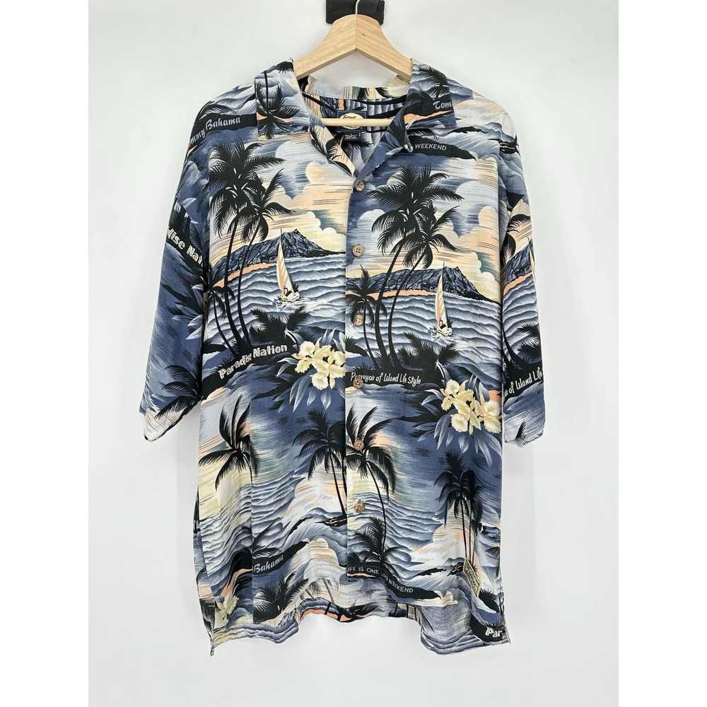VTG Y2K Tommy Bahama Scenic Hawaiian Shirt L Rayon Coastal Dadcore Resort